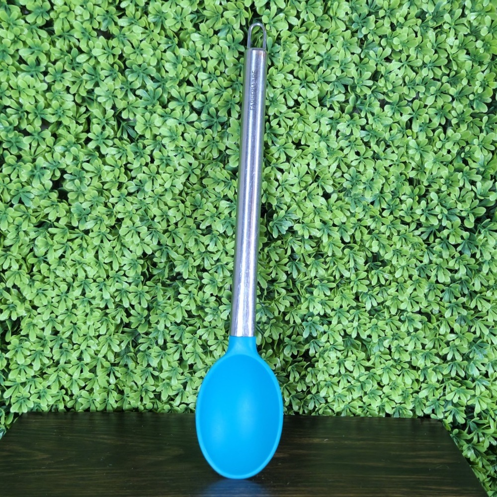 Farberware Teal Blue Silicone Serving Spoon Stainless Steel Handle Hanging Loop